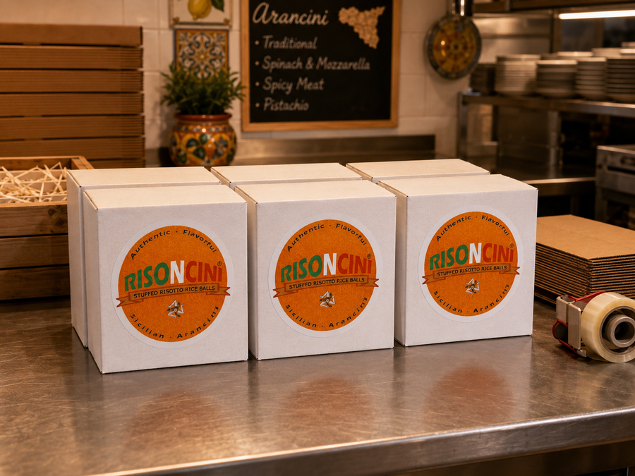 Risoncini Original Sicilian Arancini boxes prepared for larger orders